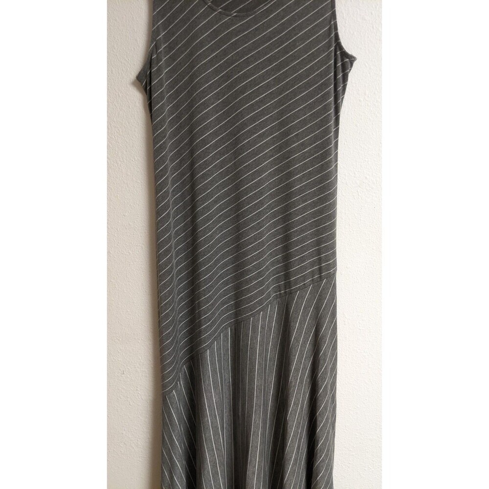 SOFT SURROUNDINGS Grey/White Slant Striped Maxi Dress Minimalist Resortwear M - Picture 4 of 11